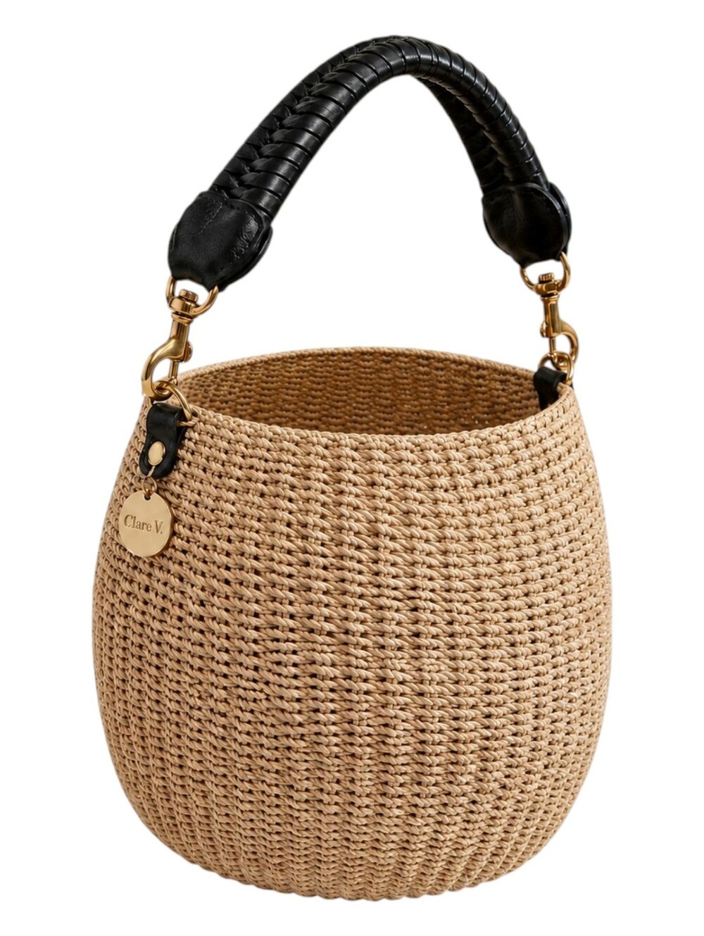 Clare V Pot De Miel Fishtail Handle Cream Natural Woven Straw Basket Bag